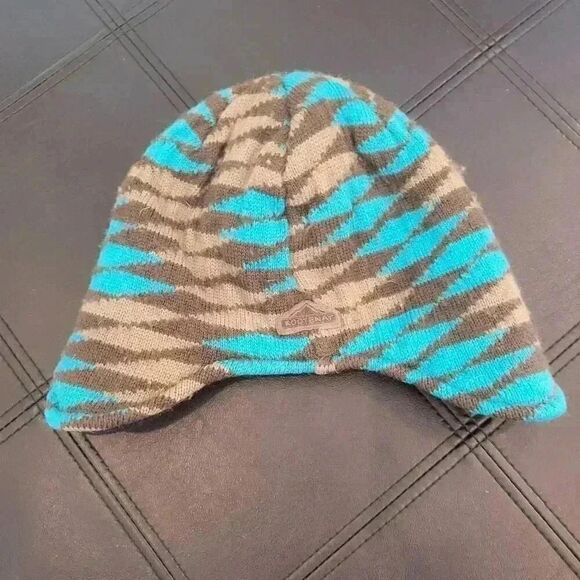 Kootenay Knitting Co Adult Unisex Brown/Turquoise Wool Knit Lined Beanie. - Picture 5 of 6